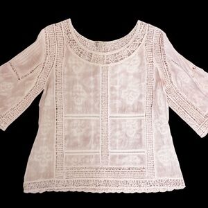 Democracy Lace Crochet Blouse | Boho Blush Pink Top | Size Large